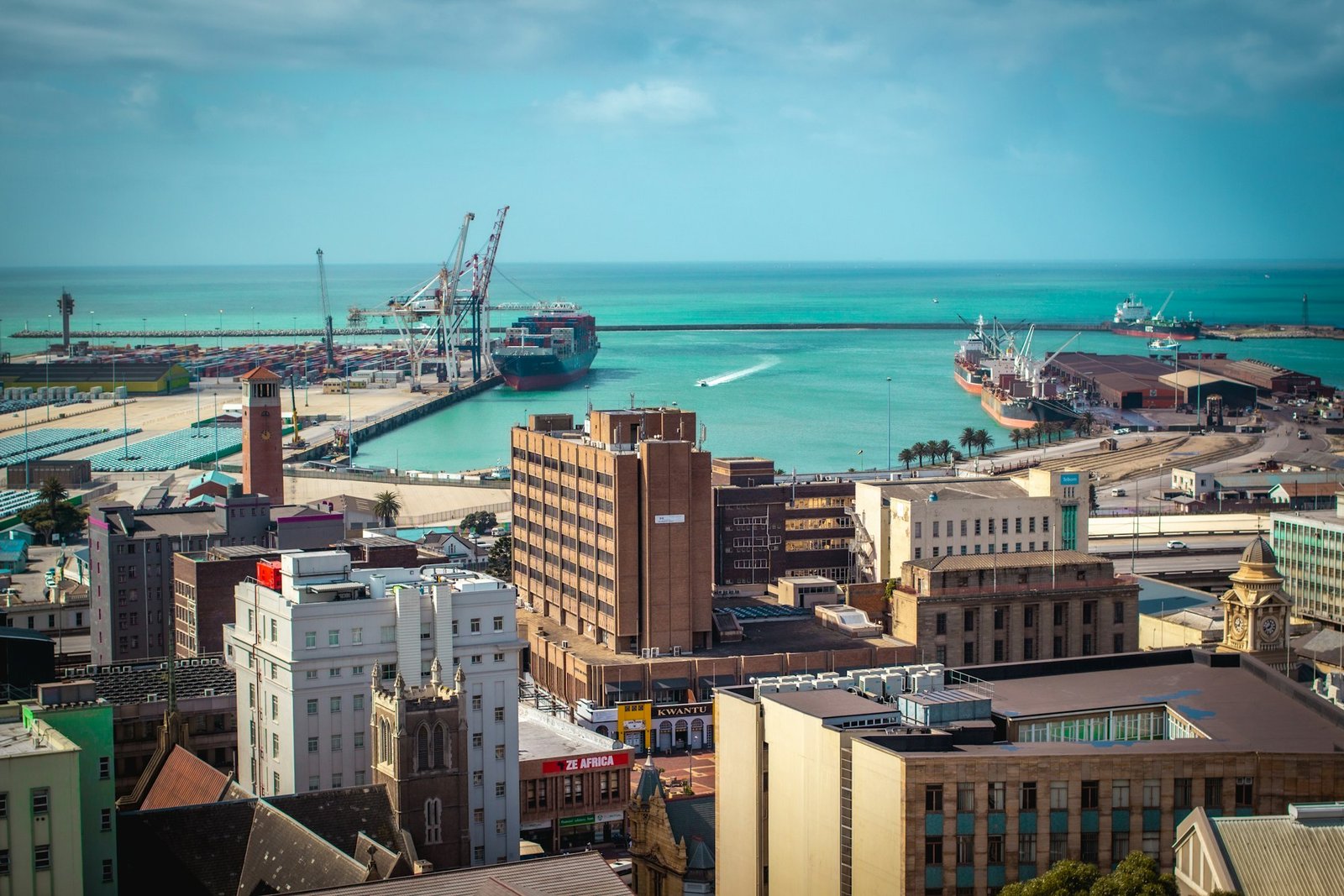 Port of Port Elizabeth, South Africa, with cargo ships and cranes