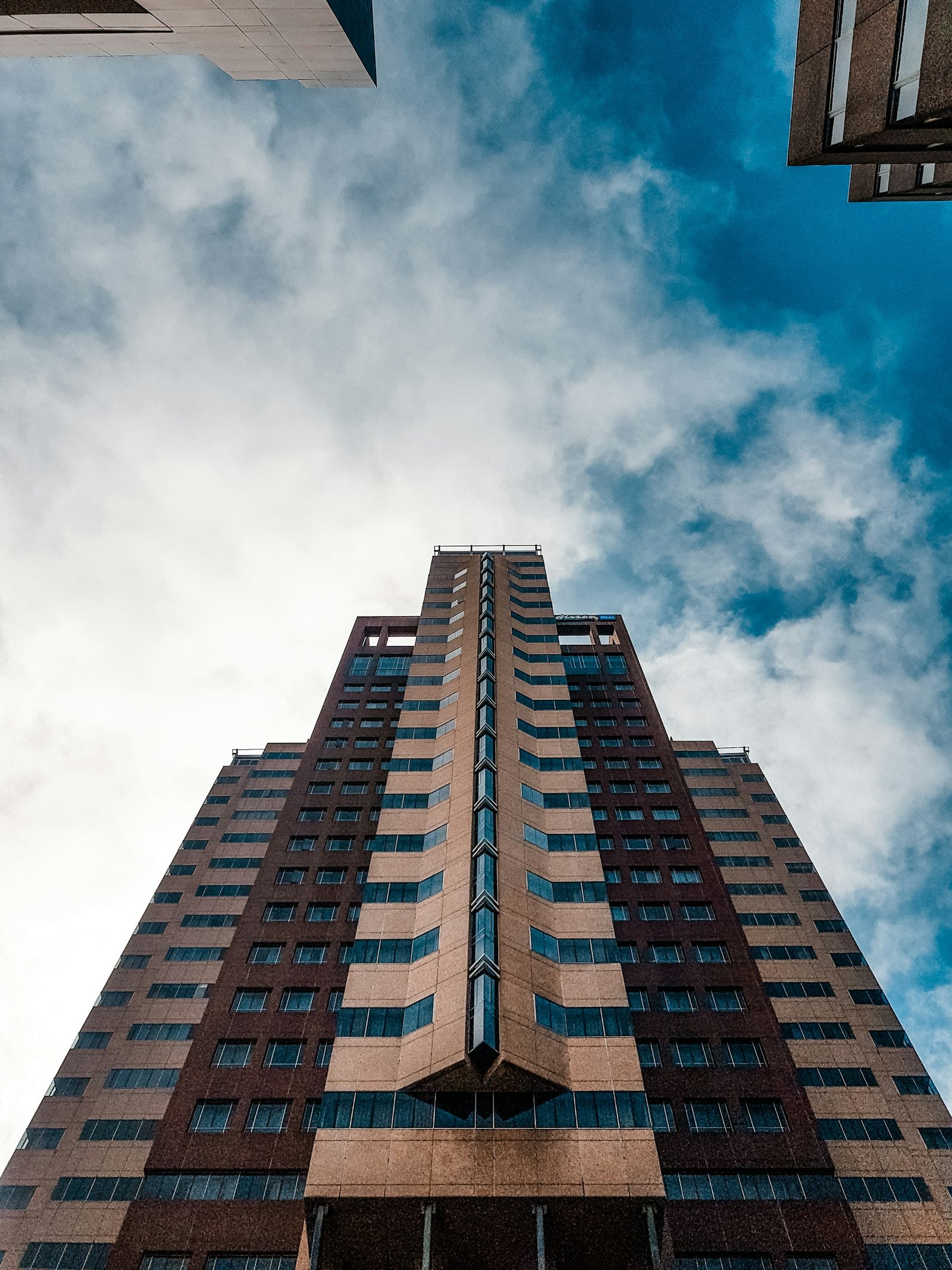 Modern office tower in Cape Town seen from below